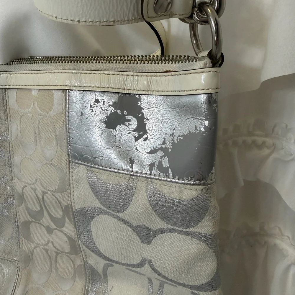 Coach White and Silver Patchwork Shoulder Bag - Picture 6 of 10